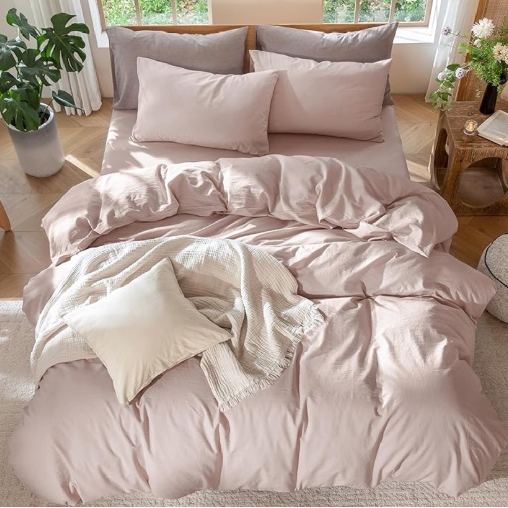 MooMee Bedding Duvet Cover Set 100% Washed Cotton Linen Like TWIN